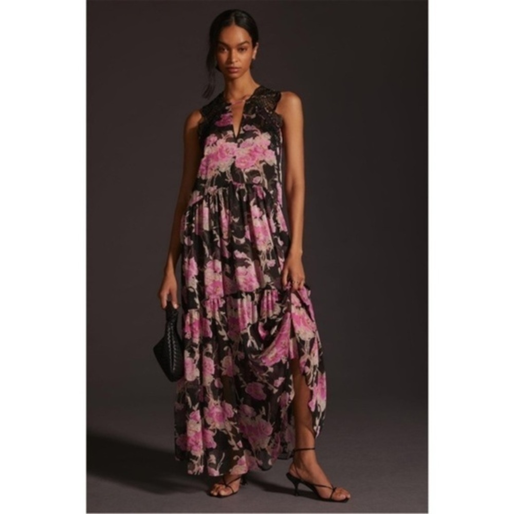 Anthropologie MISA Tie-Back Boho Maxi Dress XS/S Flowy Floral